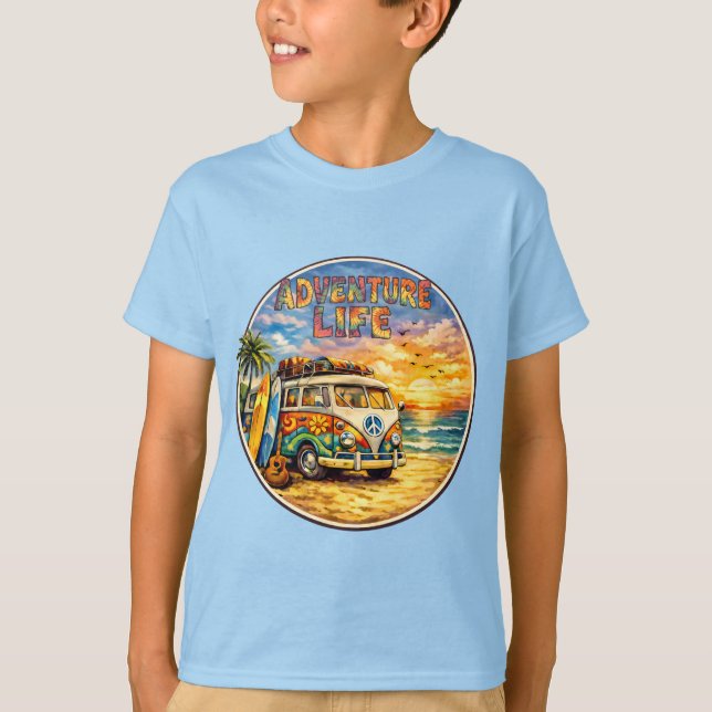 Adventure Life Retro Hippie Beach Sunset Graphic T-Shirt (Front)
