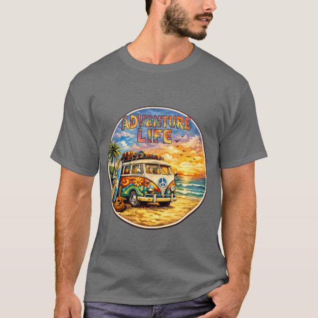 Adventure Life Retro Hippie Beach Sunset Graphic T-Shirt (Front)