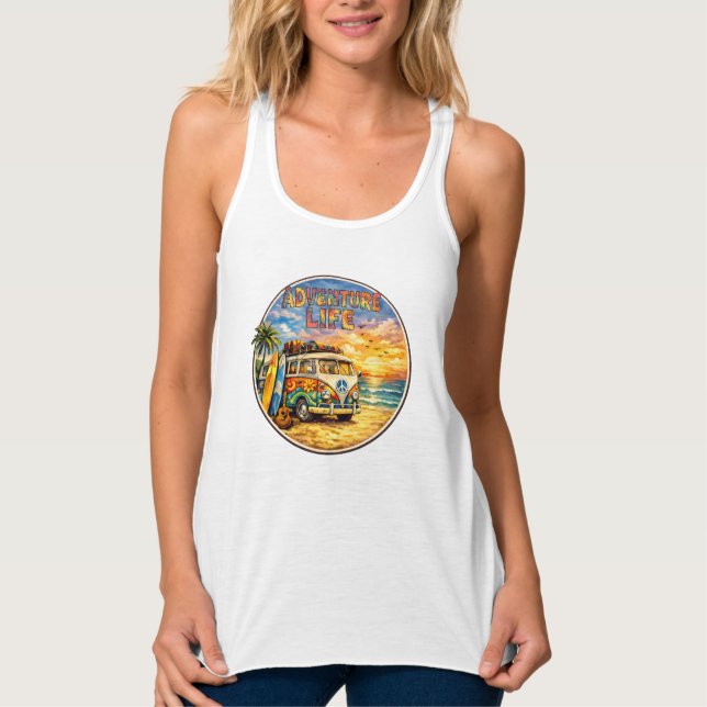 Adventure Life Retro Hippie Beach Sunset Graphic Tank Top (Front)