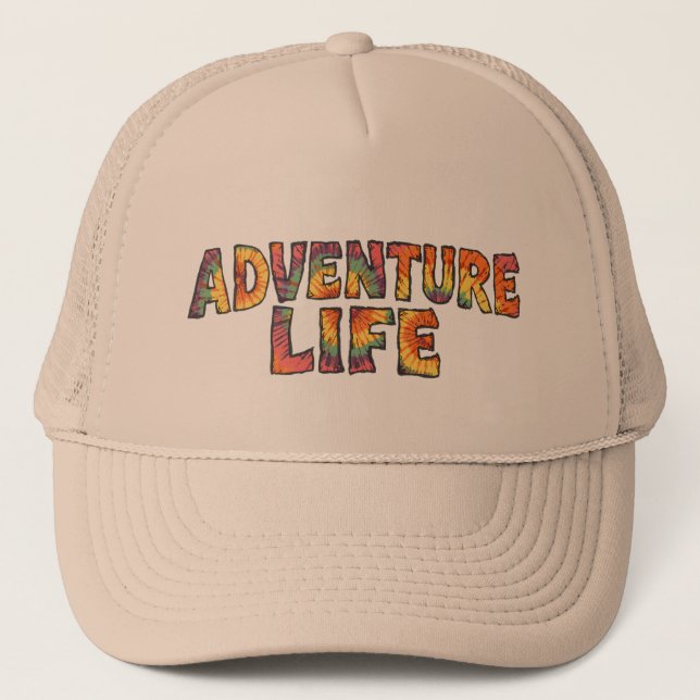 Adventure Life | Retro Tie Dye Wanderlust Graphic Trucker Hat (Front)