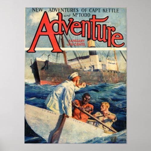 adventuremagazinecoverexcitementvintageretro poster