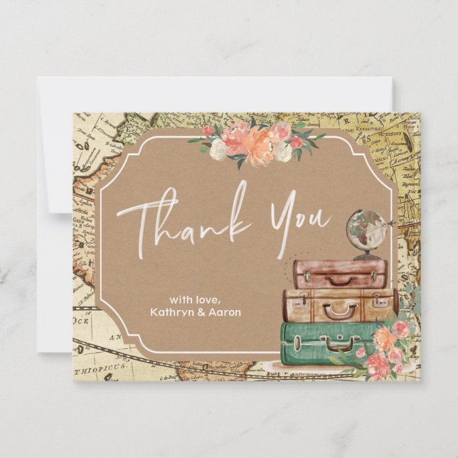 Adventure Map Bridal Shower Thank You Card (Front)