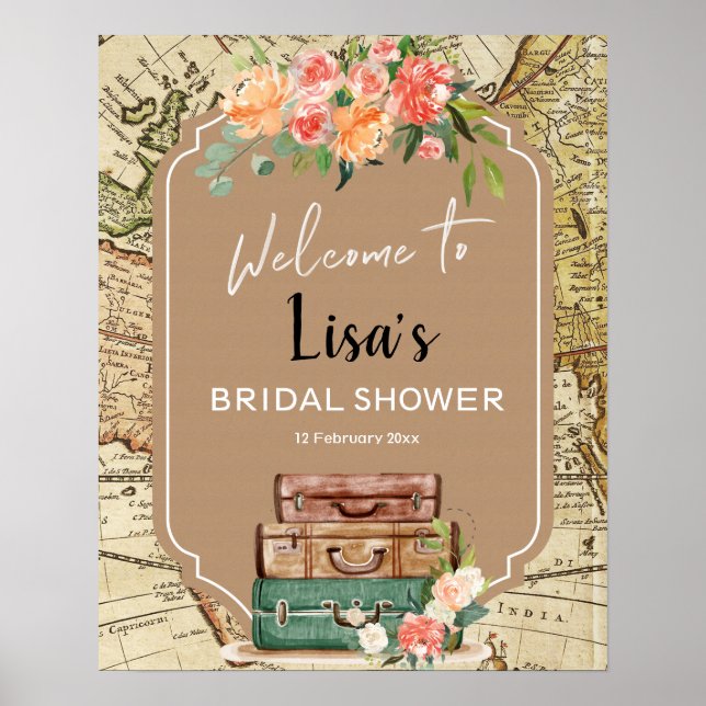 Adventure Map Bridal Shower Welcome Sign (Front)