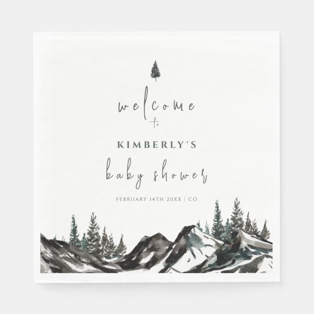 Adventure Mountain Forest Baby Shower Welcome Napkins (Front)
