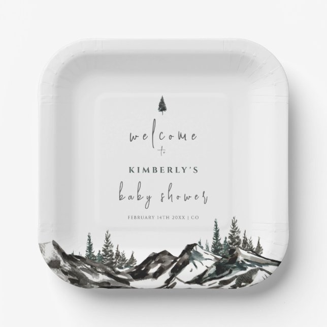 Adventure Mountain Forest Baby Shower Welcome Paper Plates (Front)