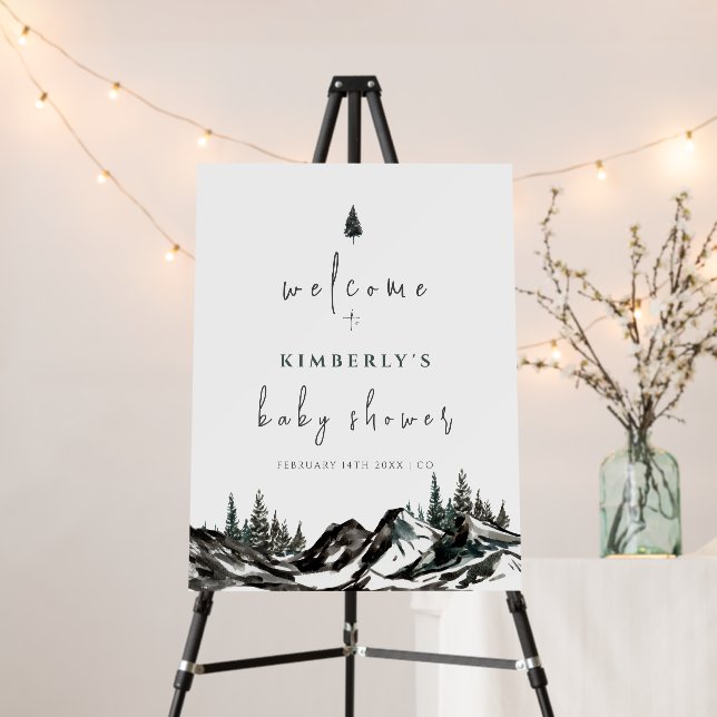 Adventure Mountain Forest Baby Shower Welcome sign (In Situ (Stand))