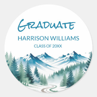Adventure Mountain Grad Party Decor Classic Round Sticker