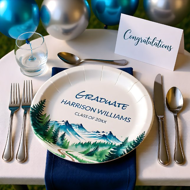 Adventure Mountain Graduation Party Decor Paper Plates (Creator Uploaded)