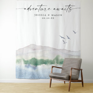 Adventure Mountain Lake Wedding Backdrop Photo