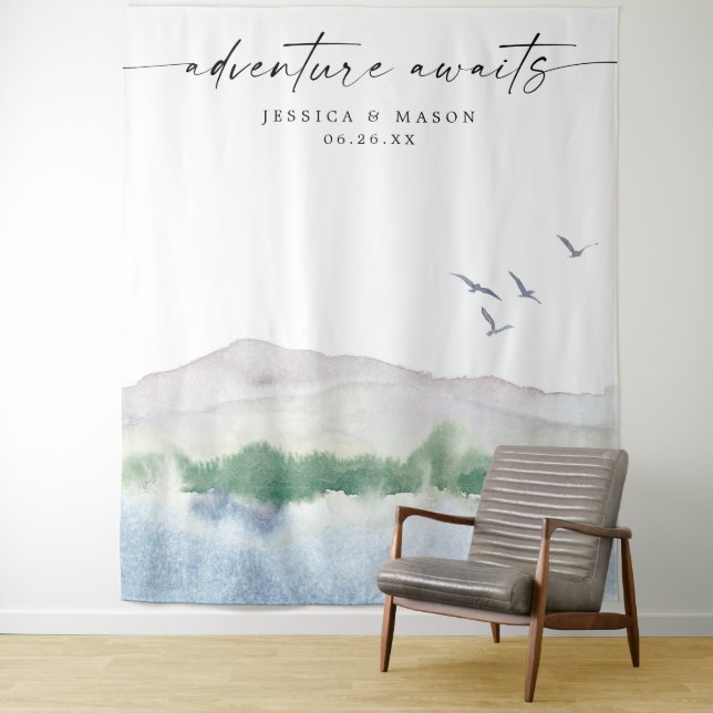 Adventure Mountain Lake Wedding Backdrop Photo (In Situ)