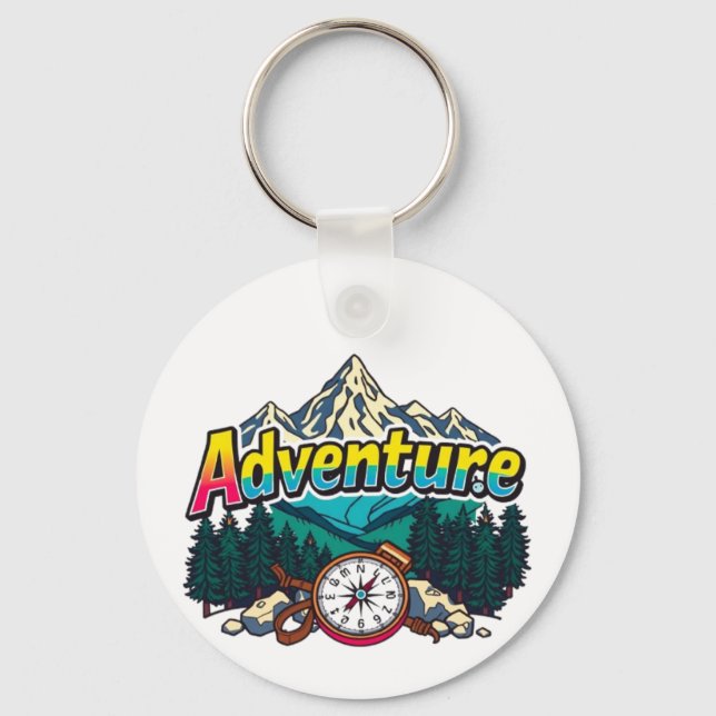 Adventure Mountain – Outdoor Hiking Nature Design  Keychain (Front)
