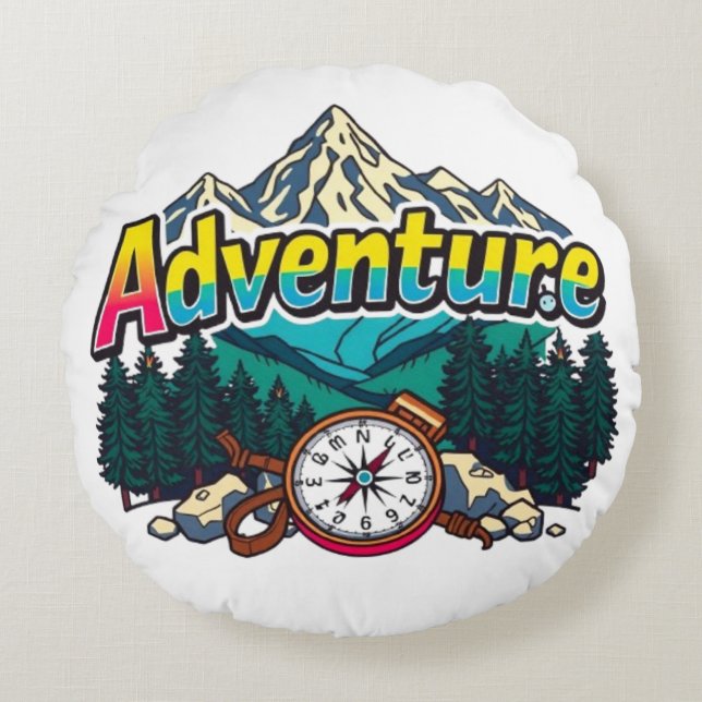 Adventure Mountain – Outdoor Hiking Nature Design  Round Pillow (Front)