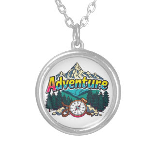 Adventure Mountain – Outdoor Hiking Nature Design Silver Plated Necklace