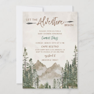 Adventure Mountain Pine Baby Shower Invitation