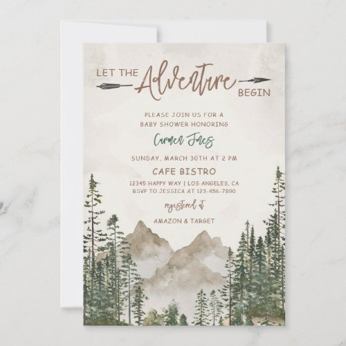 Adventure Mountain Pine Baby Shower Invitation