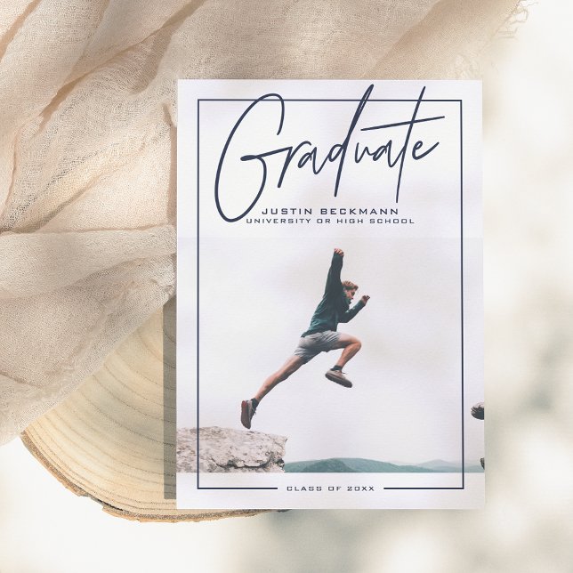 Adventure | Navy Photo Graduation Announcement (Creator Uploaded)