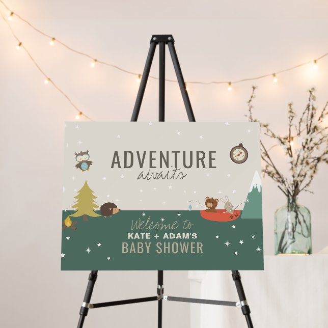 Adventure Neutral Woodland Baby Shower Welcome Foam Board (In Situ (Stand))