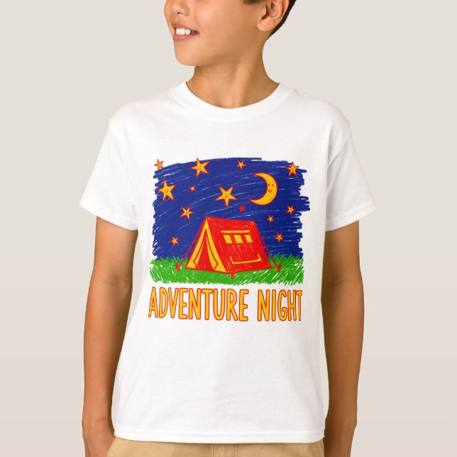 Adventure Night Camping Tent Kids Drawing T-Shirt (Front)
