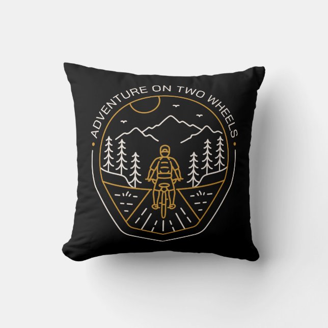 Adventure on Two Wheels Throw Pillow (Front)