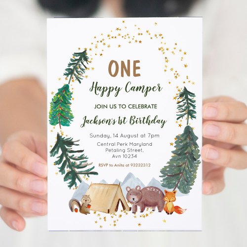 Adventure One Camper first birthday invitation