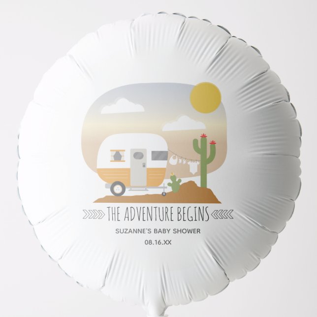 Adventure Orange Camper Clothesline Baby Shower  Balloon (Front)