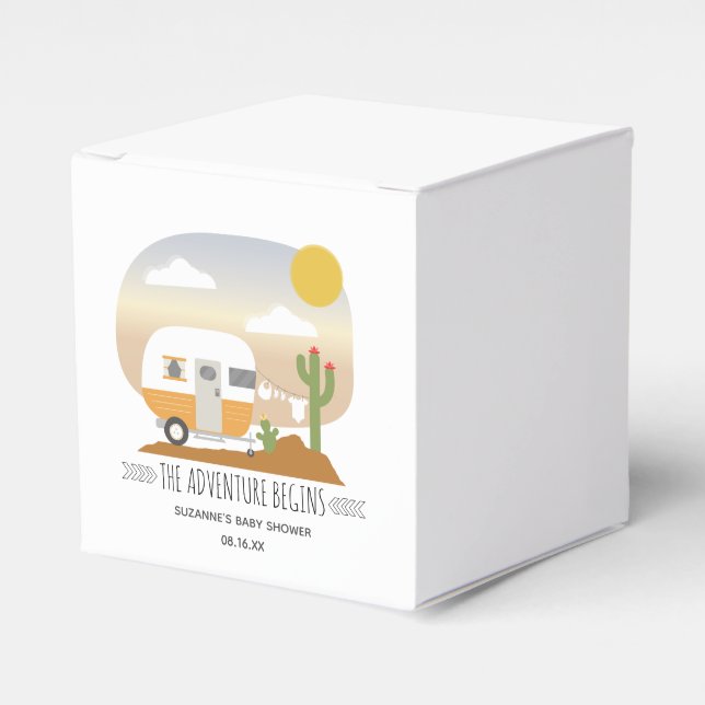 Adventure Orange Camper Clothesline Baby Shower  Favor Boxes (Front Side)