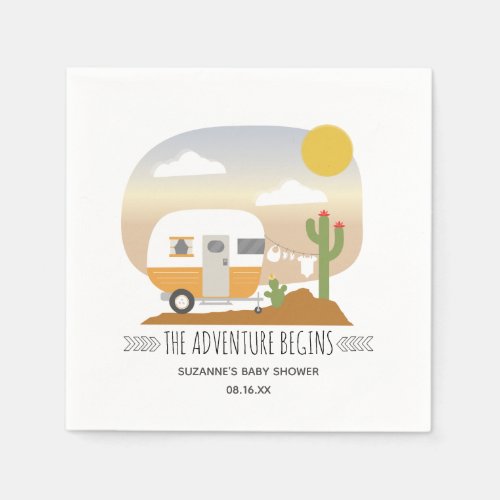 Adventure Orange Camper Clothesline Baby Shower  Napkins