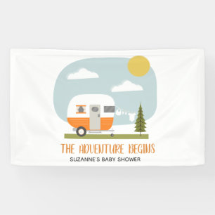 Adventure Orange Retro Camper Neutral Baby Shower Banner