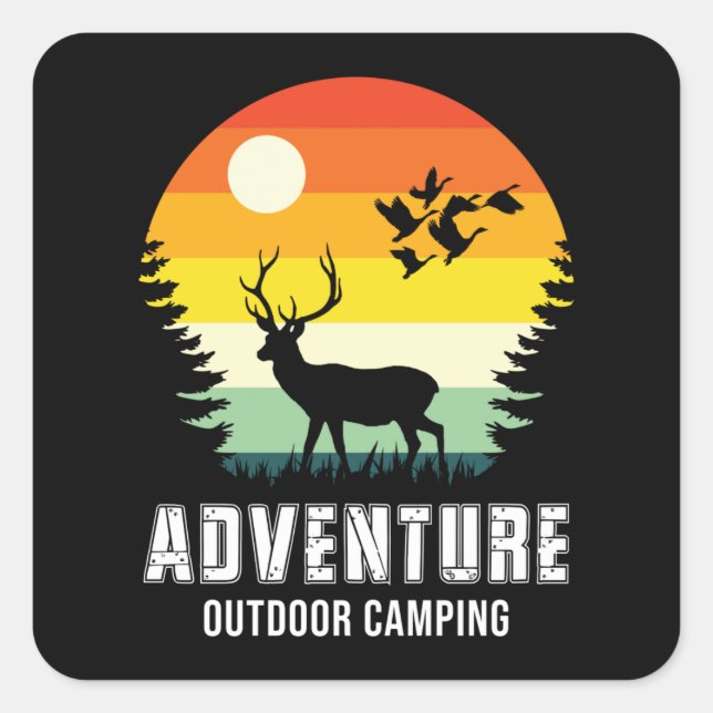 Adventure Outdoor Camping Bear And Forest Square Sticker (Front)