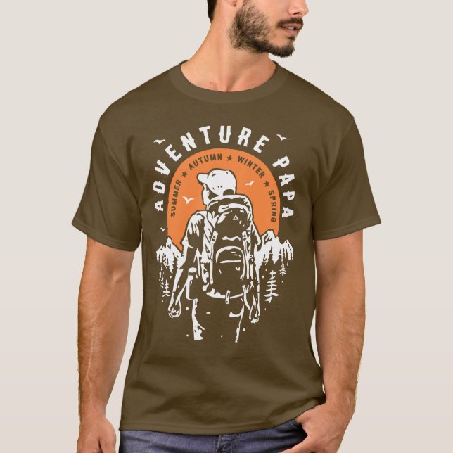 Adventure Papa Hiking Mountains Backpacking T-Shirt (Front)