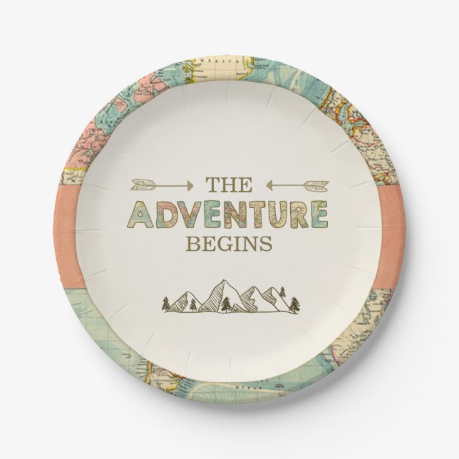 Adventure Paper Plates Travel World map Shower (Front)