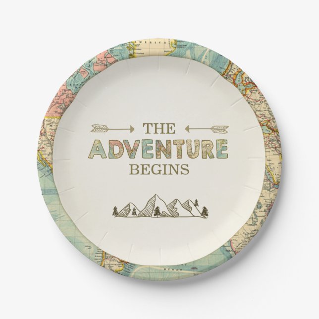 Adventure Paper Plates Travel World map Shower (Front)