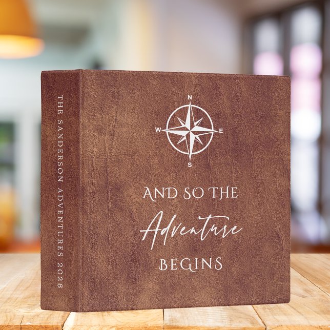 Adventure Personalized Brown Leather  3 Ring Binder (Creator Uploaded)