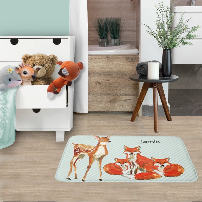 Adventure Personalized Fox Deer Childrens  Bathroom Mat (Creator Uploaded)
