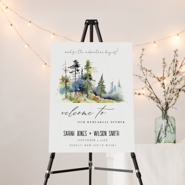 Adventure Pine Forest Rehearsal Dinner Welcome Foam Board (In Situ (Stand))