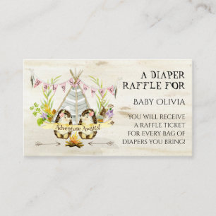 Adventure Pink Girl Hedgehog Teepee Diaper Raffle Enclosure Card