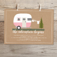 Adventure Pink Trailer Camper Woodland Baby Shower Invitation