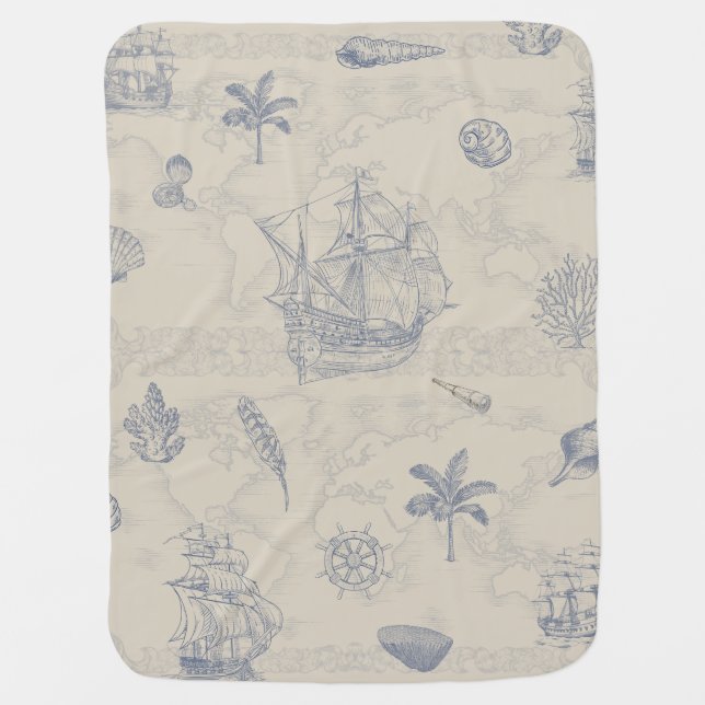 Adventure Pirate Ship Baby Blanket by Luxe Littles (Front)