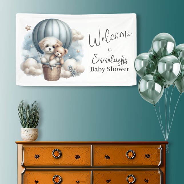 Adventure Puppy Bear Balloon Baby Shower Welcome Banner (Creator Uploaded)