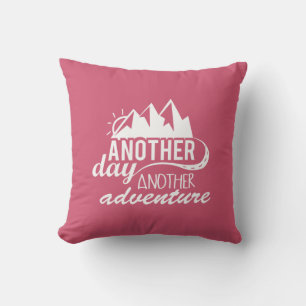 Adventure Quote with Mountains and Sun Throw Pillow