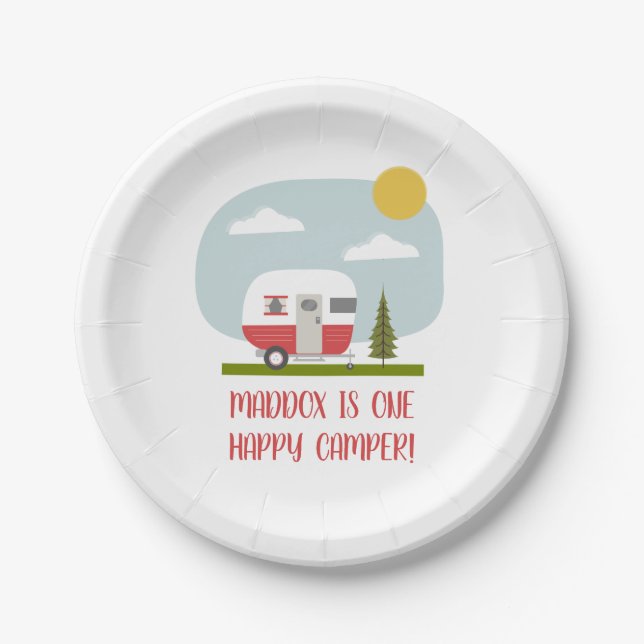Adventure Red Camper Birthday  Paper Plates (Front)