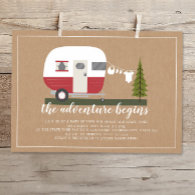 Adventure Red Trailer Camper Woodland Baby Shower Invitation