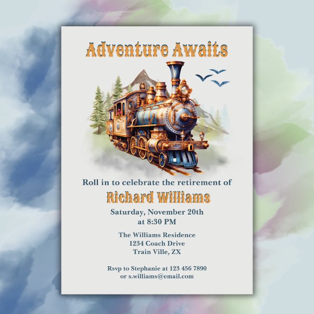Adventure Retirement Vintage Train Mountains Invitation (Creator Uploaded)
