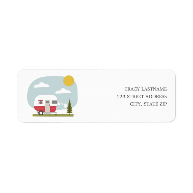Adventure Retro Camper Red Neutral Baby Shower Label (Front)