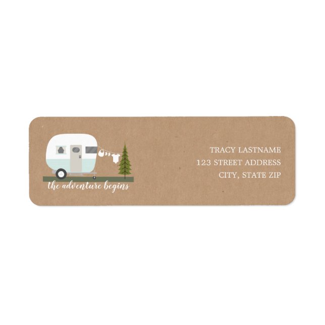 Adventure Retro Camper Trailer Boy Baby Shower Label (Front)