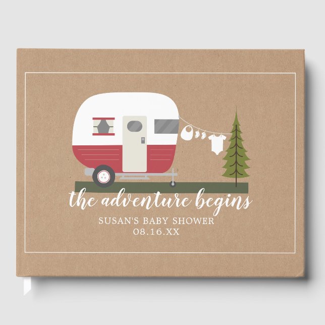 Adventure Retro Camper Trailer Neutral Baby Shower Guest Book (Front)