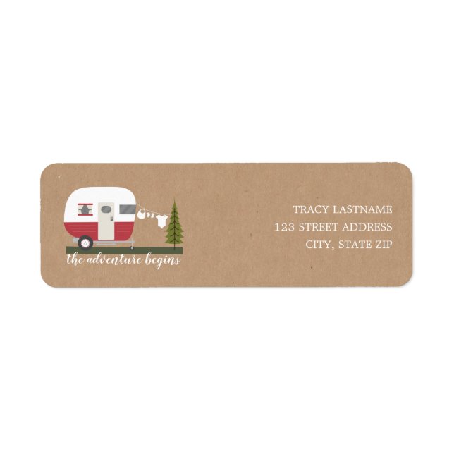 Adventure Retro Camper Trailer Neutral Baby Shower Label (Front)