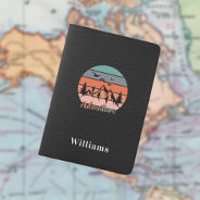 Adventure Retro Mountains Black Leather Texture Passport Holder at Zazzle