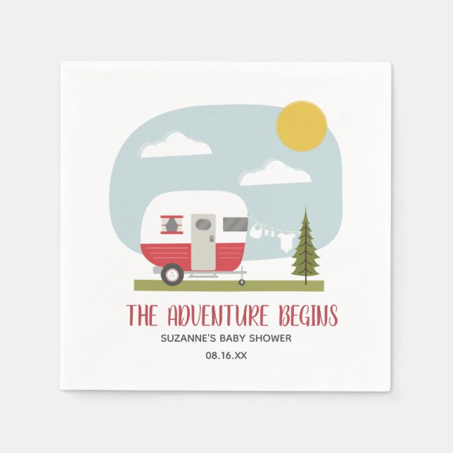 Adventure Retro Red Camper Neutral Baby Shower Napkins (Front)