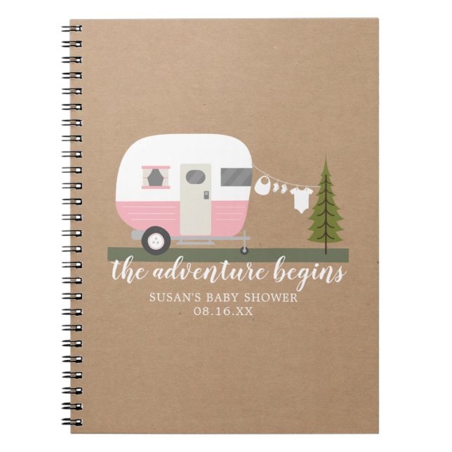 Adventure Retro Trailer Camper Girl Baby Shower Notebook (Front)